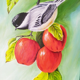 Птичка на яблоне