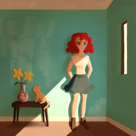 Эльфийская девушка с котом