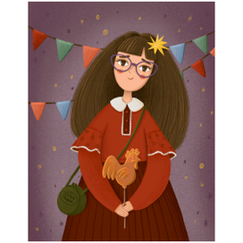 Открытка милой девушкой которая держит в руках леденец