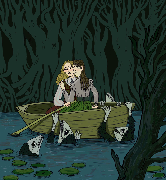 на лодке две девушки