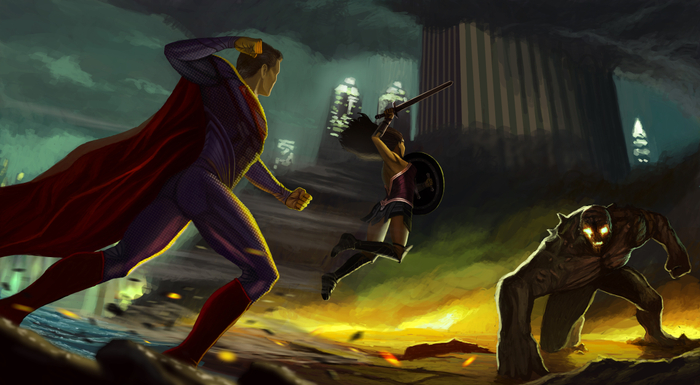 фан арт бэтмен против супермена