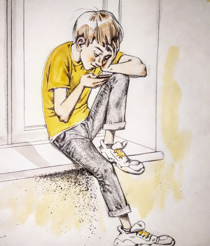 Школьник с телефоном