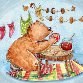 Мишка пьет чай