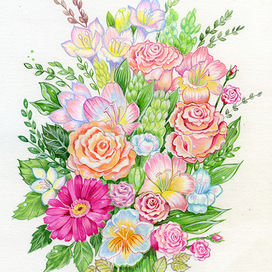 Большой букет с розами и фрезиями