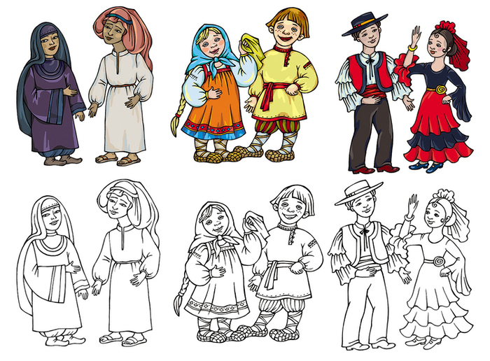 раскраска_страны, народные костюмы