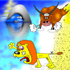 Иллюстрация к басне Эзопа про дельфина и льва