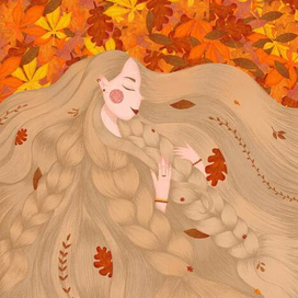 Autumn illustration with a girl