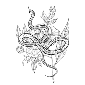 Эскиз тату "Змея и пион"