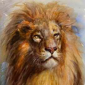 Портрет льва акварелью