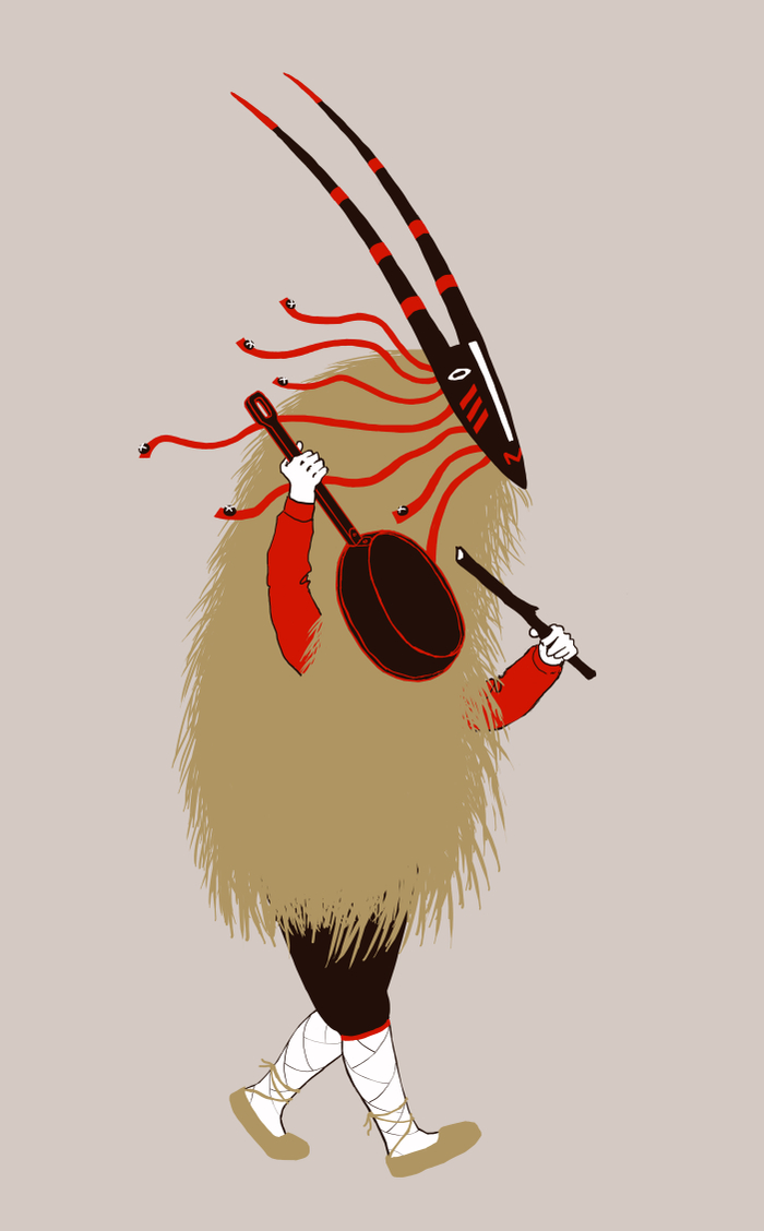 колядующий со сковородой