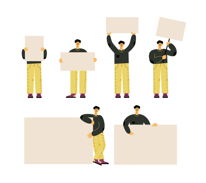 персонаж с плакатом