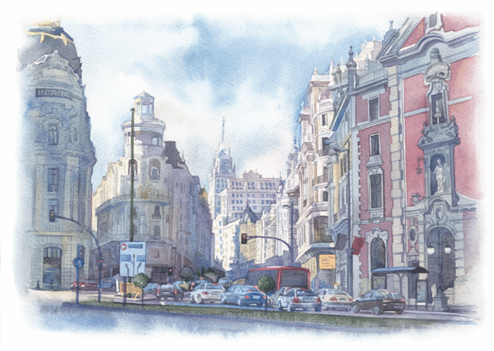 Серия городских пейзажей "Путешествуем по Европе". Мадрид