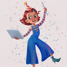 Праздничная девочка с планшетом