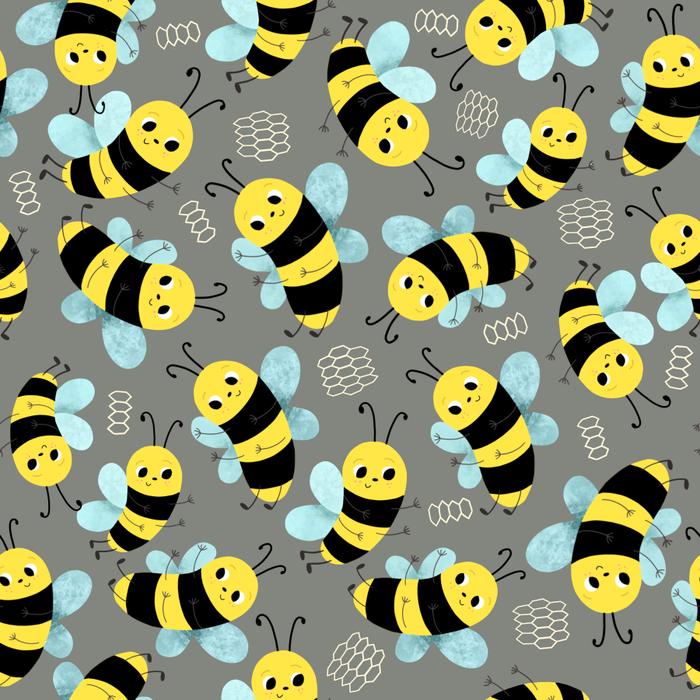 Бесшовный паттерн с пчелами, милая жёсткая иллюстраци