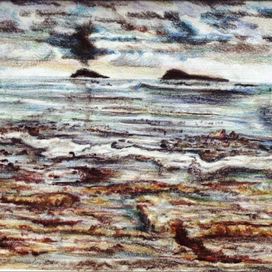 мистическое побережье, далекое море , тихое и спокойное , громадные глыбы прячутся под водой и не известно , что впереди . По мотивам Г.Ф. Лавкрафта "Зов Ктулху"