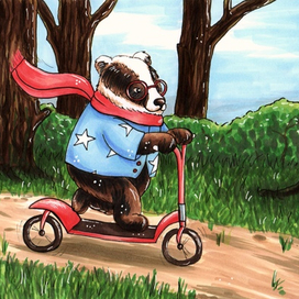 Барсук на самокате