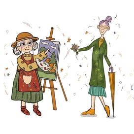 Стилизованные иллюстрации бабушек