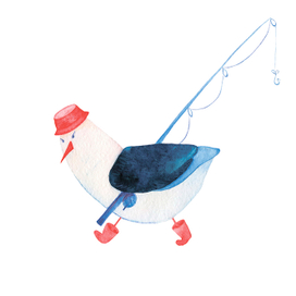 Сердитая чайка с удочкой