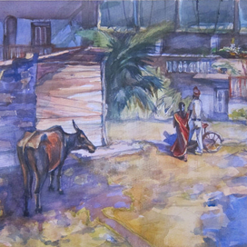 из серии  "ИНДИЯ", акварель "Корова"