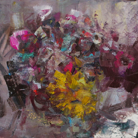 цветы в непогоду  (картон,масло) 2018  30х20