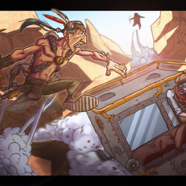 Нападение на пилота самоходной паровой машины индейцами с металлическими протезами.