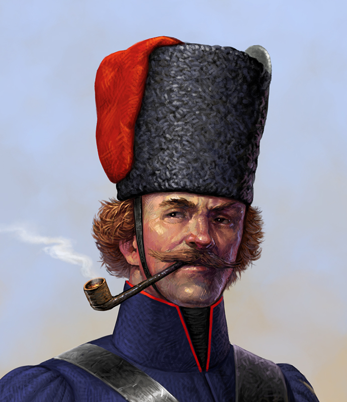 Фрагмент работы "Прусский казак в чекмене" Для книги С. Люлина "Прусская кавалерия, 1808-1840 гг." Том.2