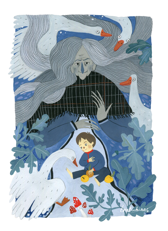 Иллюстрация по мотивам сказки "Гуси-лебеди".