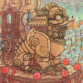 Tibet cyberpunk lion artwork