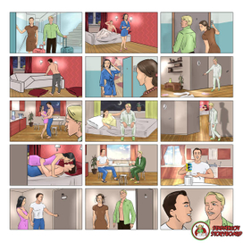 Цветной сториборд  для рекламы лекарства для мужчин