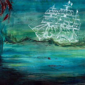 призрачное явление корабля в зелёной воде