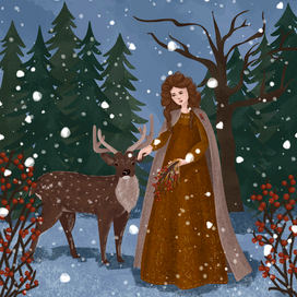 Волшебный лес Сказочная зимняя иллюстрация 