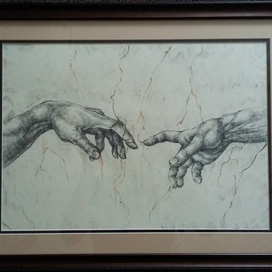 Фрагмент фрески Микеланджело "Сотворение Адама"