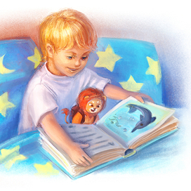 Тим и Лёвка читают про дельфинов.