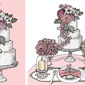 Рисунок для свадебного меню и подарочных карточек.