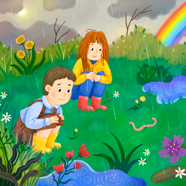 Дети увидели червяка