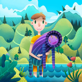 купание фиолетовой трехглазой цилидрической корненожки