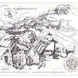 Украинская деревня в лунную ночь. Ворожба. Крыши домов.