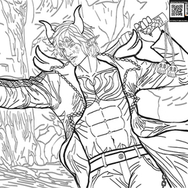 Раскраска "Воин сражается в пещере"