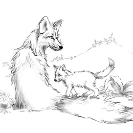 Милые лиса и лисенок