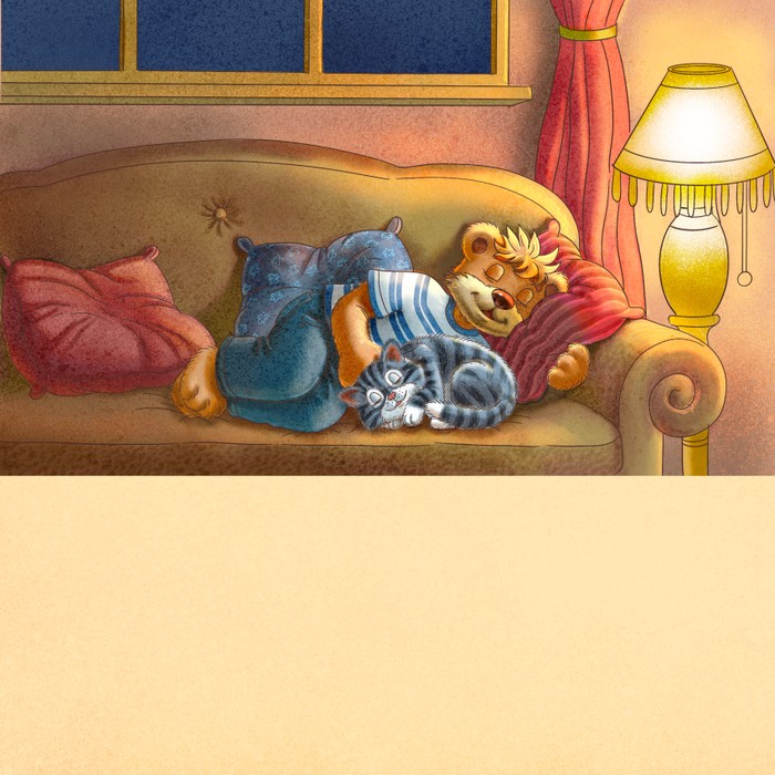 Пашка спит в гостиной с котенком