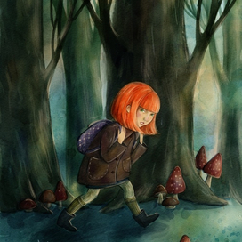 Иллюстрация для деткой книге, девочка в лесу
