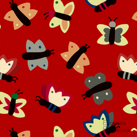 Яркий минималистичный паттерн с бабочками на красном фоне