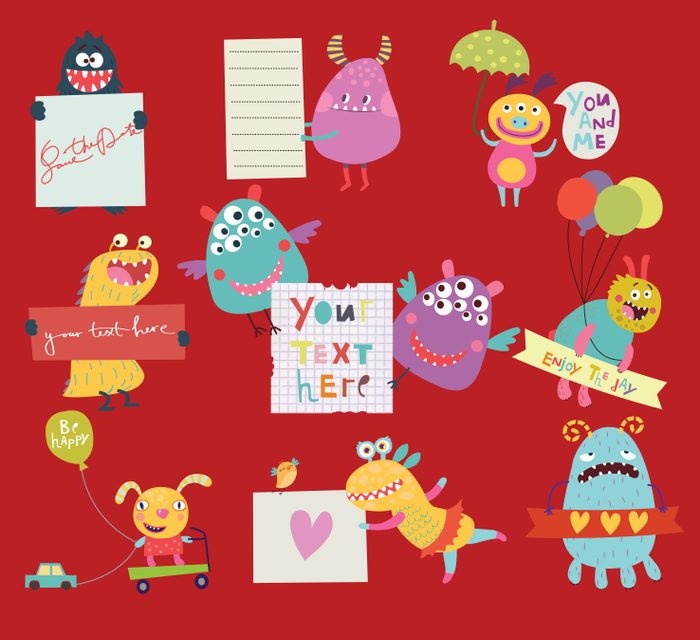 набор векторных монстров с стикерами 