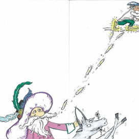 вредный волшебник убегает от доброго, на вредном волшебные ботинки.