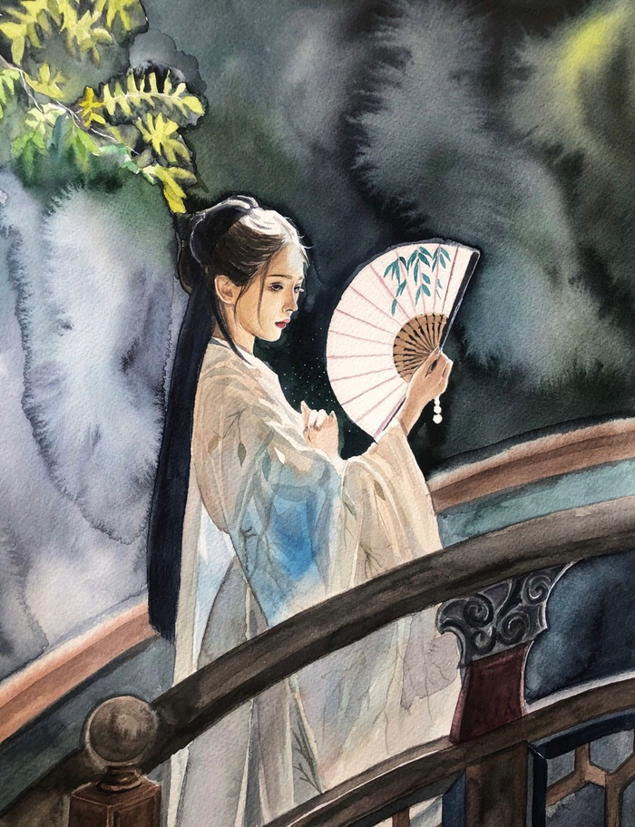 девушка с веером
