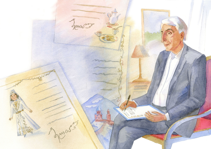 "Дедушкины письма". Иллюстрация к сборнику М.Мелия "Лазурные потешки"