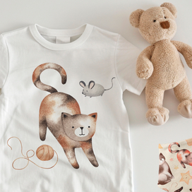 Акварельные илюстрации котиков для детского текстиля