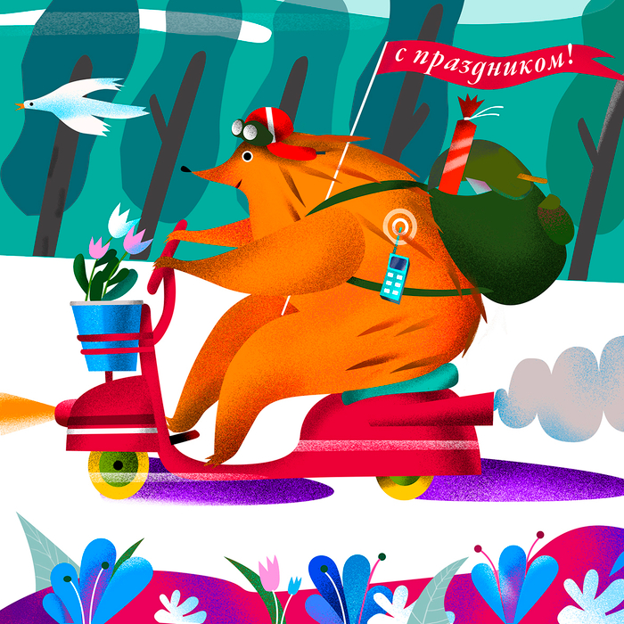 Еж на мотороллере