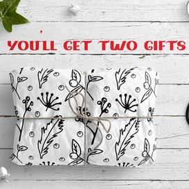 Бесшовный зимний чёрно-белый паттерн с ботаническими листьями, ветками и ягодками  