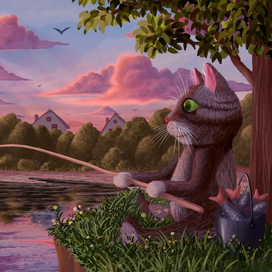 кот на рыбалке
